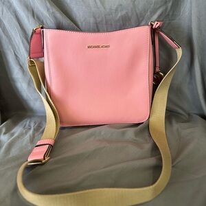 Michael Kors Pink Crossbody with Beige Strap and Gold Logo